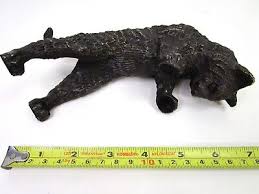 VTG Leaning Solid Bronze Cat Textured Sculpture Antique Cold Cast Metal Figurine | eBay