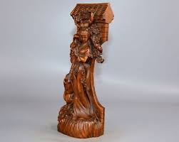 Chinese Antique Boxwood Carved Beautiful Woman Plum Blossom Statue Home Decor | eBay