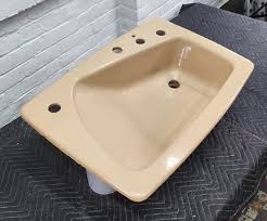 tan beige bathroom sink vanity counter mount original ...