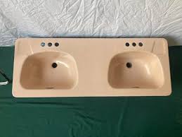 Vintage Mid Century Cast Iron Peachy Tan Porcelain Double ...