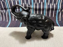 Vintage 9" Black Cast Iron Elephant Bank/Door Stop | eBay
