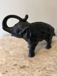 Vintage Black Iron Elephant Coin Money Bank. Naturalistic ...