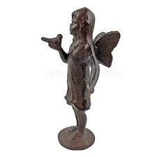 Cast Iron Standing Fairy Angel Figurine Statue Bird in Hand ...