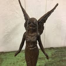 Large 16” Cast Iron Angel Statue Fairy Wings Garden Lawn ...