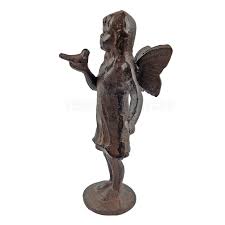Cast Iron Standing Fairy Angel Figurine Statue Bird in Hand ...