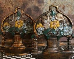 Antique Bookends , Flower Basket Bookends, Cast Iron Hubley Flower Basket - Etsy