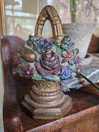 Cast Iron Flower Basket Doorstop in Original Paint - Etsy