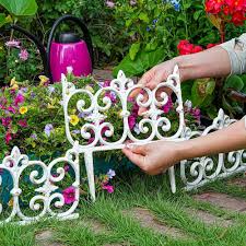 Sungmor Decorative Cast Iron Garden Edging, 4 Pack Rustic White Victorian Garden Edging Landscape Border, Vintage Metal Yard Stake Low Picket Fence, 10.6" Tall Outdoor Flower Bed Lawn Fence Panels : Amazon.co.uk: Garden