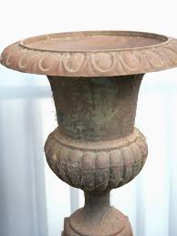 Pair of Mounted Antique French Cast Iron Medici Planters On Pedestals