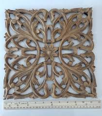 12" Carved Wooden Ornate Onlay Wall Tile Decor with floral ...