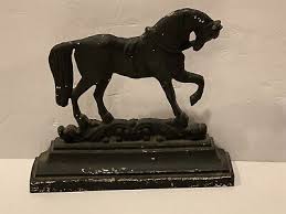 UnBranded Antique Large Cast Iron Horse Doorstop 12"x 10 1/2" Paint In Black. | eBay
