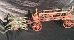 Large Antique Cast Iron Horse Drawn Fire Wagon- Good ...