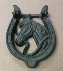 chidph1124 Cast iron horse head and horse shoe door knocker