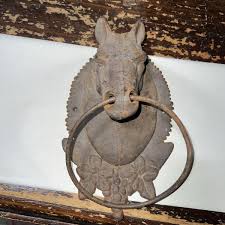 VTG large Cast Iron Horse Head Door Knocker/Hitching Post/Towel Holder Barn Find | eBay