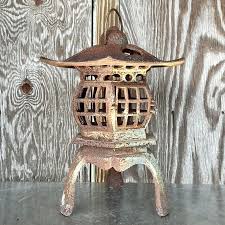 Vintage Boho Patinated Cast Iron Pagoda Lantern For Sale at 1stDibs