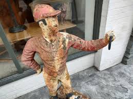 19th C Cast Iron Jockey Hitching Post on a Plinth Base at 1stDibs | cast iron jockey statue, cast iron post base, human skin suit