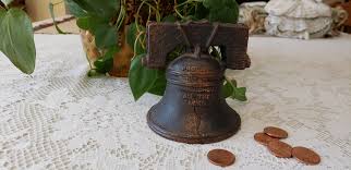 Vintage Cast Iron Liberty Bell Penny Bank - Etsy