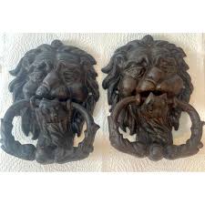 Pair of Cast Iron Lion Door Knockers | Chairish