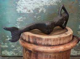 Cast Iron Metal Nautical Mermaid Statue Home Garden Boat ...