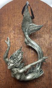 Mermaid Ornament, Hand Painted Resin Sculpture, Pewter ...