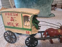 Vintage Cast Iron Toy Horse and Wagon Fresh "A" Milk | eBay