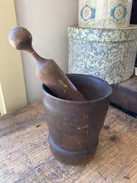 Nice! HUGE! antique Primitive 19th C Wooden Mortar & Pestle ...