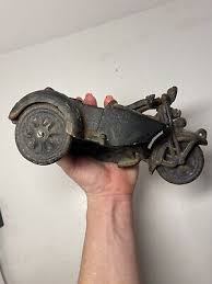 Vintage Cast Iron Toy Motorcycle with Sidecar, 8" X 4" x 4", Missing Pin | eBay