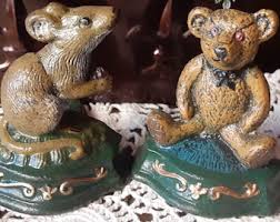 Cast Iron Painted Small Door Stop Teddy Bear and Mouse ...