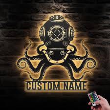 Custom Diving Helmet Metal Wall Art LED Light Personalized ...