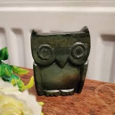Soapstone Wise Owl, Little Green Carved Figurine, Bookshelf Guardian - Etsy