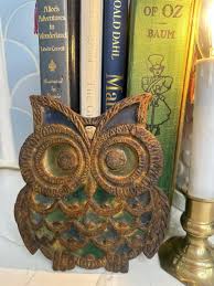 Vintage Mid-century Cast Iron Owl Trivet Coaster With Colored Class Patina - Etsy