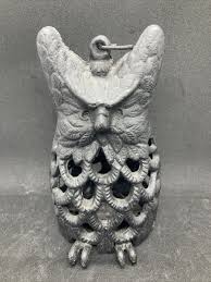 Vintage Black Cast Iron Owl Candle Holder Lantern Bird ...