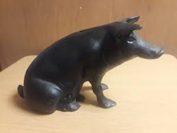 VINTAGE BLACK FINALLY CAST IRON PIG PIGGY BANK "EXCELLENT ESTATE FIND" | eBay