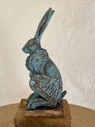 Blue Hare Sculpture in Ceramic by Paul Szeiler - Etsy