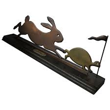 Vintage PA. Folk Art Copper & Brass Depiction of Tortoise & Hare. For Sale at Ruby Lane