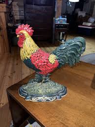 Vintage Cast Iron Rooster Door Stop Hand Painted Country ...