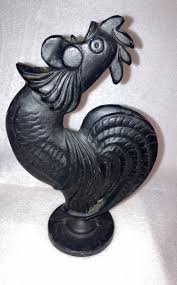 Vintage Black Cast Iron Metal Crowing Rooster Free Standing ...
