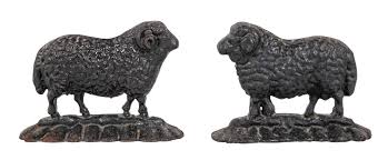 Near Pair of 19th Century English Cast Iron Sheep Form Door ...