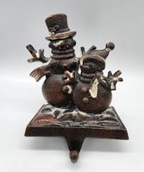 Cast Iron Antique finished snowman family Christmas stocking ...
