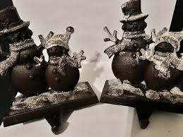 Christmas Snowmen Cast Iron Mantle top Figure Stocking ...