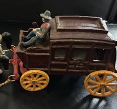 vintage toy cast iron stagecoach, horses & driver | eBay