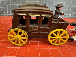 Vtg Wells Fargo Cast Iron Horse Drawn Stage Coach Horse & Buggy Driver 12” Long | eBay