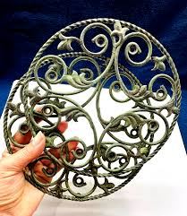 2 Metal Cast Iron Kitchen Trivet Candle Planter Holder Hand Arts Crafts Patina | eBay