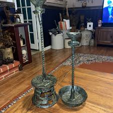 Old Chinese Wrought Cast Iron Candle Holder Lamp Seat Base ...