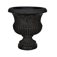 MPG 17-1/4 in. x 18 in. Cast Stone Faux Iron Urn in Aged ...
