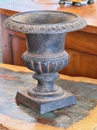 Vintage Cast Iron Urn With Fluted Detail For Sale at 1stDibs