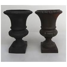 Pair of Vintage Cast Iron Neo-Classical Urns 11 1/2" Tall. For Sale at Ruby Lane