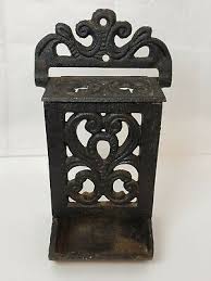 VINTAGE JOHN WRIGHT BLACK CAST IRON MATCH BOX WITH LID HOLDER WALL MOUNT | eBay