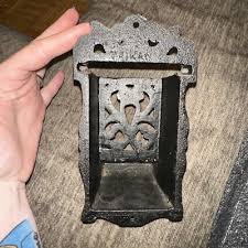 Vintage Cast Iron Ornate Wall-Mount Hanging Match Holder Decorate Dispenser+Lid | eBay