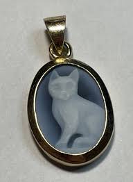 14K Yellow Gold Man-Made Cameo Cat Pendant | eBay